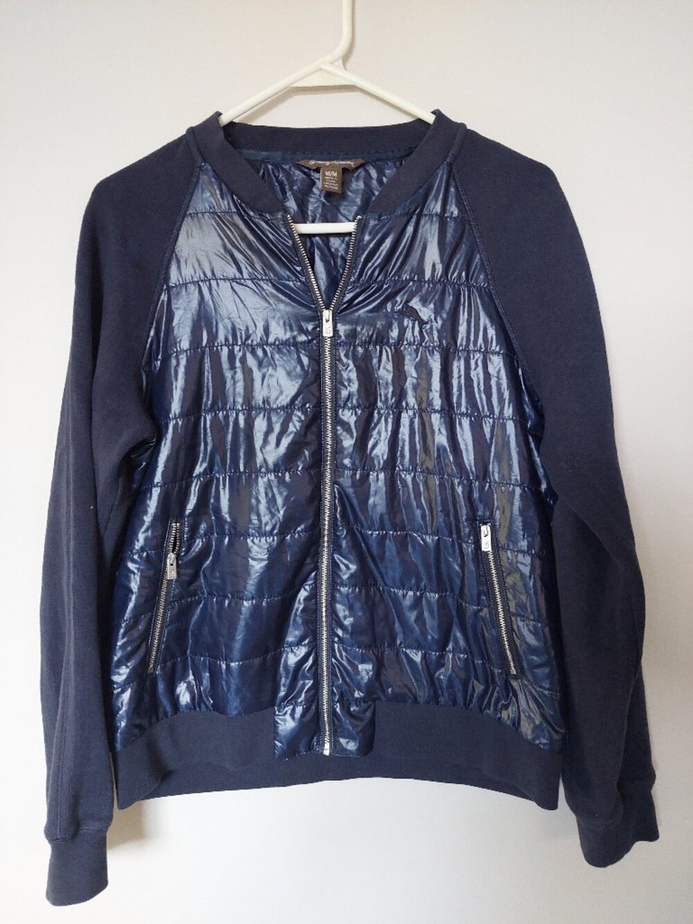 Tommy Bahama Women's Size S Glossy Puffer Jacket Raglan Knit Sleeve